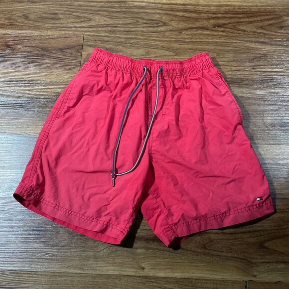 Tommy Hilfiger Liner Swim Trunks Short Red Preppy Drawstring Men's Size Small - Picture 1 of 8
